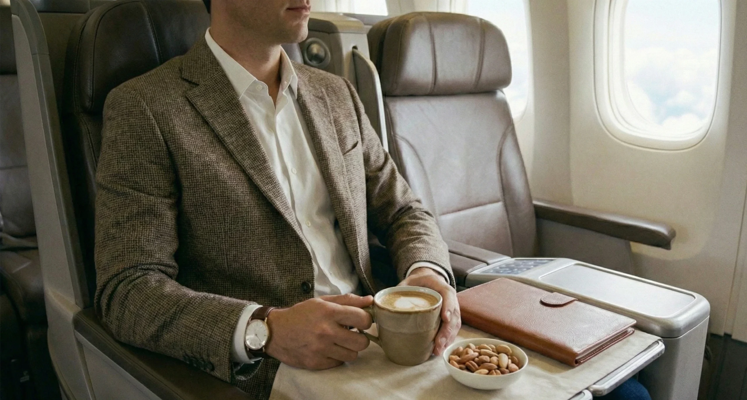 A man reading newspaper in an airport lounge